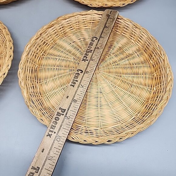 Vintage wicker rattan bamboo paper plate holders 9.75" Set Of 4 - Picture 5 of 5